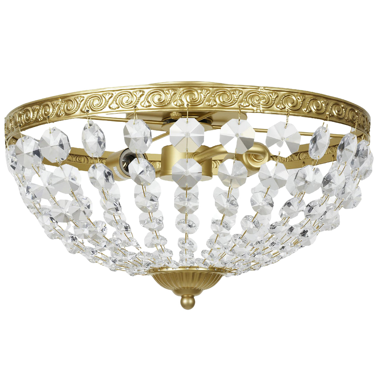 Crystal Chandelier Ceiling Light with 168 Octagonal Beads, Vintage 2-Light Flush Mount Ceiling Light for Living Room, Bedroom, Hallway, Dining Room, Gold Tone