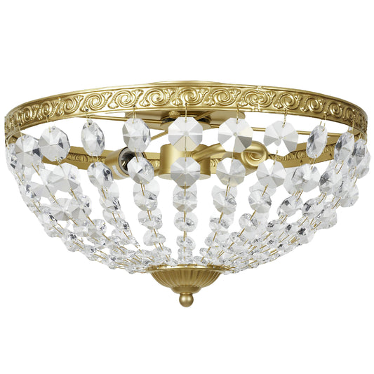 Crystal Chandelier Ceiling Light with 168 Octagonal Beads, Vintage 2-Light Flush Mount Ceiling Light for Living Room, Bedroom, Hallway, Dining Room, Gold Tone