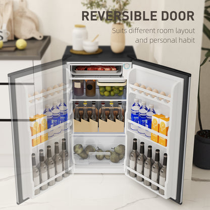 Under Counter Fridge, 91L Small Fridge with Chiller Box, Removable Shelf, Reversible Door, Adjustable Legs, Mini Refrigerator,  Silver Tone