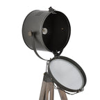 Floor Lamp with Adjustable Tripod for Living Room Bedroom, Vintage Spotlight Reading Lamp with Wood Legs, 115-155cm, Grey