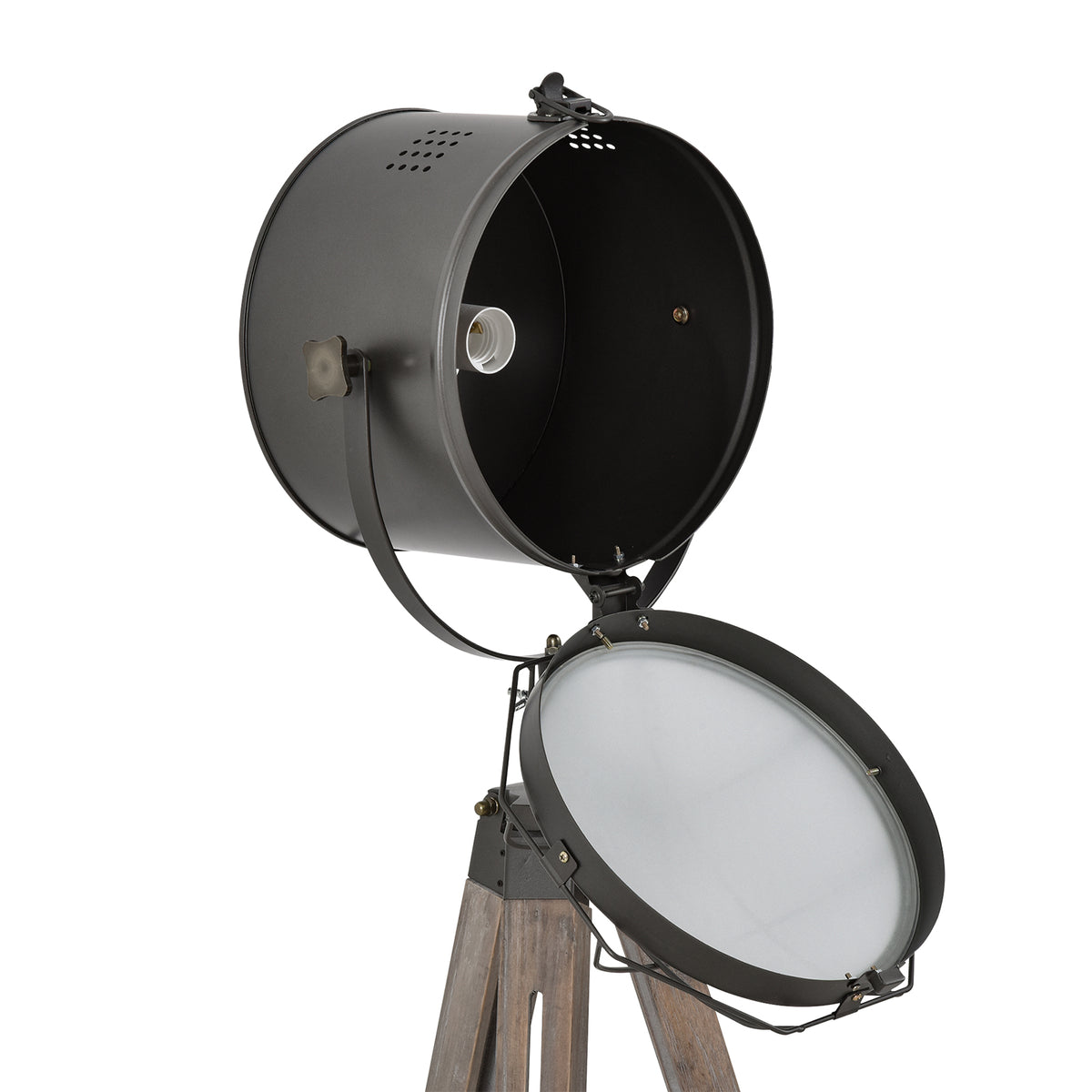 Floor Lamp with Adjustable Tripod for Living Room Bedroom, Vintage Spotlight Reading Lamp with Wood Legs, 115-155cm, Grey
