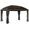 Outsunny 3 x 4m Hardtop Gazebo Canopy with Metal Roof, Aluminium Gazebo Permanent Pavilion with Netting and Curtains, Dark Grey