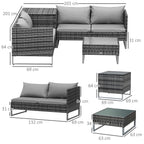 Outsunny 4pc Garden Rattan Wicker Outdoor Furniture Patio Corner Sofa Love Seat and Table Set  with Cushions Side Desk Storage, Mixed Grey