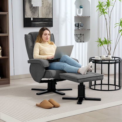 Swivel Recliner Chair with Footstool - Charcoal Grey Velvet
