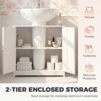 kleankin Under Sink Bathroom Cabinet, Freestanding Under Sink Cabinet with 2 Doors and Adjustable Shelf for Basin without or with Pedestal, White