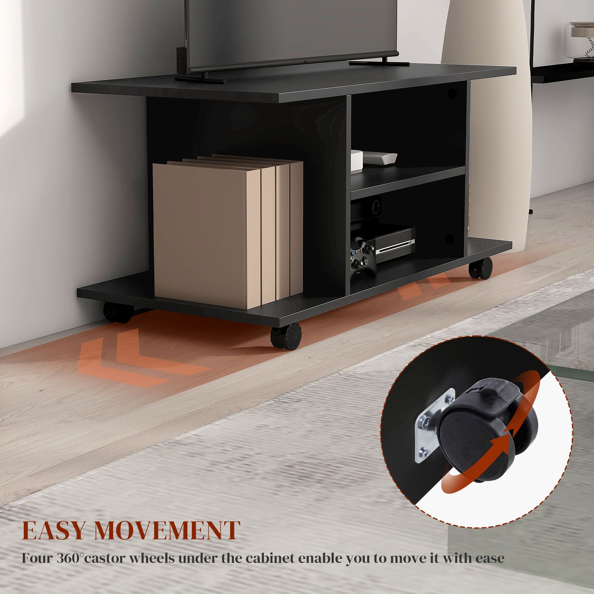 Modern TV Cabinet Stand Storage Shelves Table Mobile Bedroom Furniture Bookshelf Bookcase Black