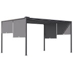Outsunny 3(m) x 4m Metal Pergola with LED Lights, Outdoor Garden Pergola with Sliding Roof, Solar Powered, for BBQ, Lawn, Dark Grey