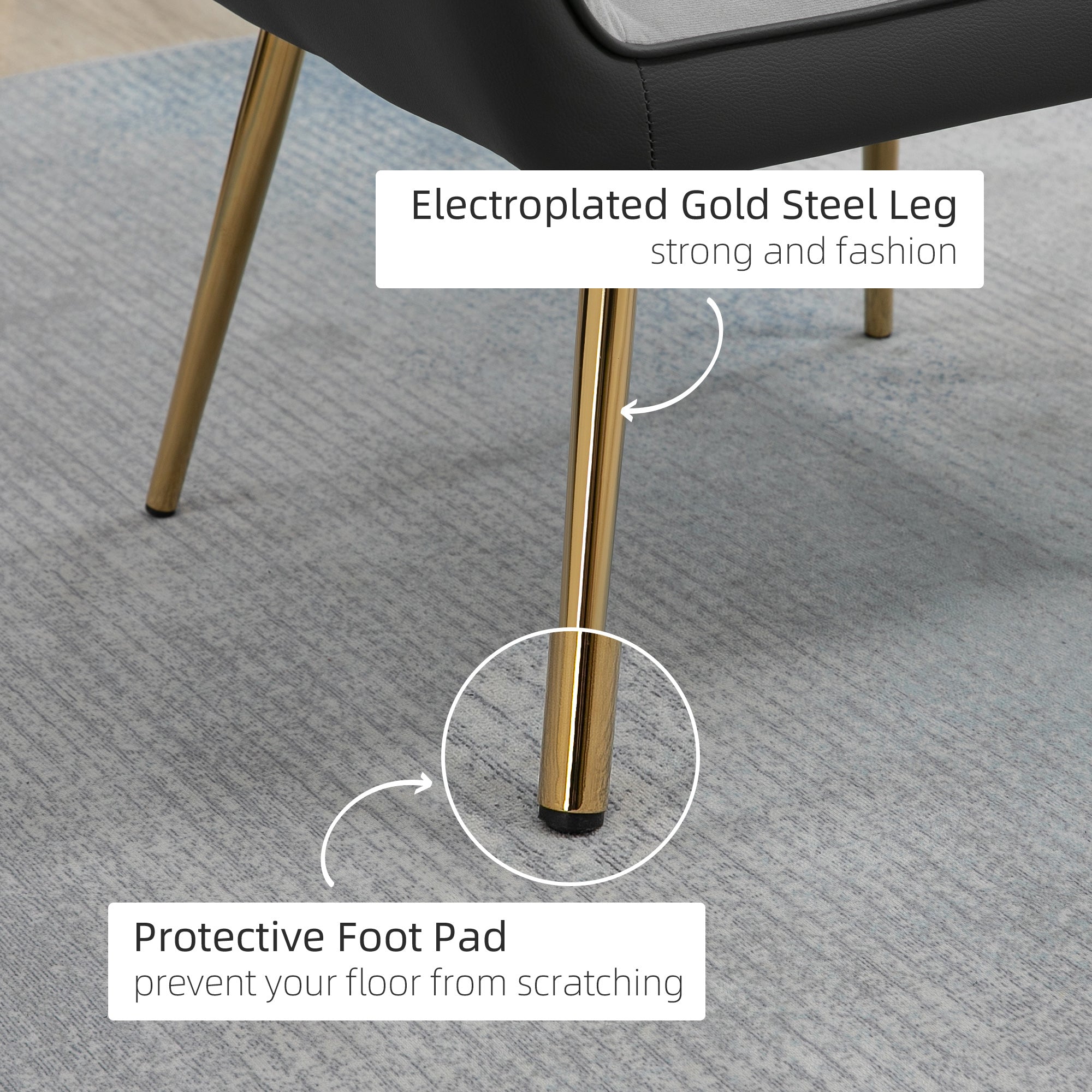 HOMCOM Velvet Armchair, Upholstered Accent Chair with Golden Steel Legs, Modern Vanity Chair for Living Room and Bedroom, Light Grey