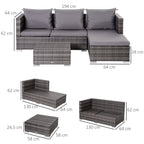 Outsunny 3PC Rattan Garden Furniture Storage Sofa Set, 4 Seater Wicker Coffee Table Conservatory Sun Lounger Reclining Set with Cushion, Grey