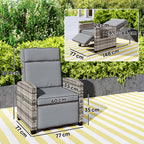 Outsunny 145° Reclining Rattan Armchair with Footrest - Mixed Grey