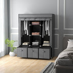 Foldable Fabric Wardrobe for Bedroom, Portable Wardrobe with 5 Shelves, 2 Hanging Rails and 3 Fabric Drawers, Dark Grey