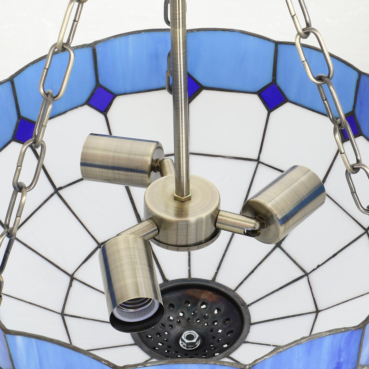 Tiffany Style Ceiling Light, Vintage Chandelier with 3 E27 Sockets, Semi Flush Mount for Living Room, Bulbs Not Included