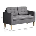 HOMCOM 2 Seater Storage Sofa, Fabric Couch with Hidden Under Seat Storage, Thick Cushions, Compact Space Saving Settee with Rubberwood Legs for Living Room, Apartment, Grey