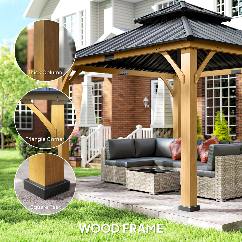 Outsunny 3.5 x 3.5m Outdoor Hardtop Gazebo Canopy with Two-tier Metal Roof, Black
