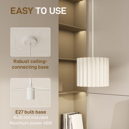 Linen Pendant Light, Bedside Ceiling Lamps with E27 Bulb, Modern Hanging Lights for Living Room, Bedroom, Kitchen, Hallway, White