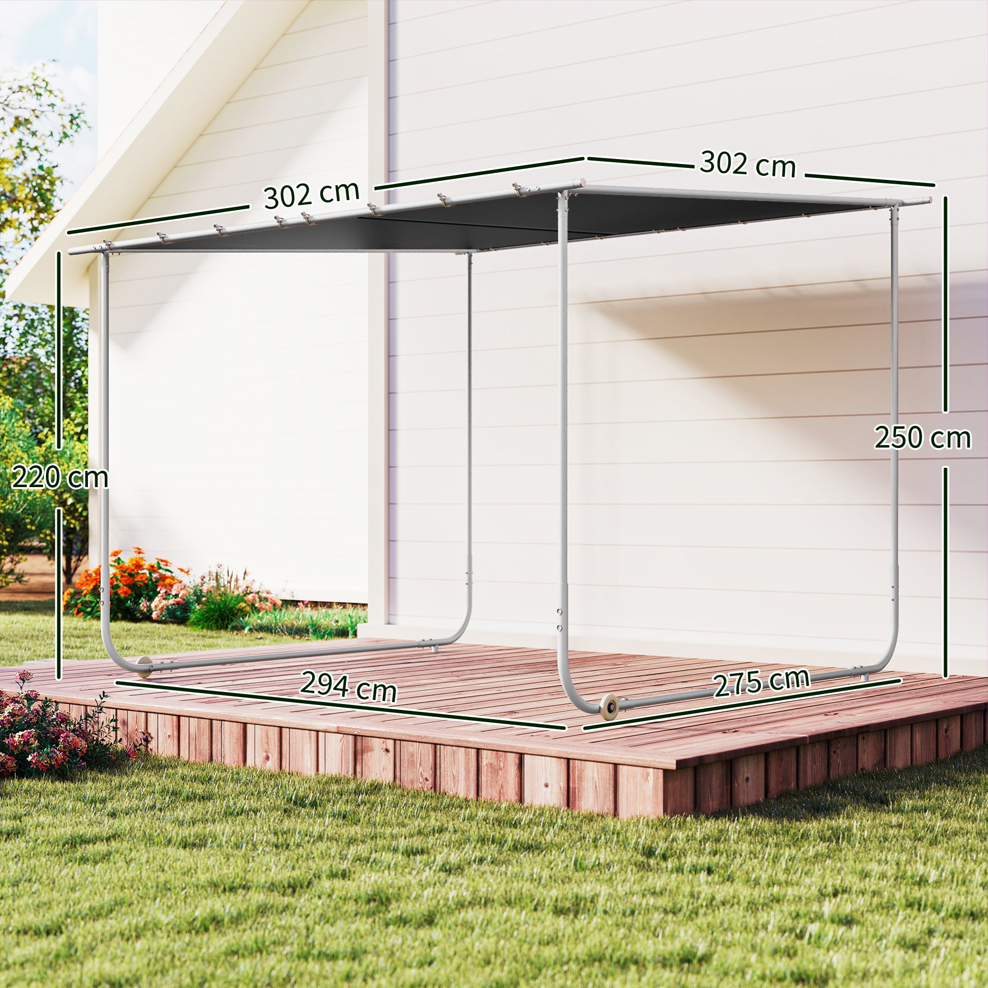 Outsunny 3 x 3(m) Mobile Pergola Kit, Portable Garden Gazebo with Wheels & UV-Resistant Canopy, Dark Grey