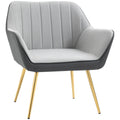 HOMCOM Velvet Armchair, Upholstered Accent Chair with Golden Steel Legs, Modern Vanity Chair for Living Room and Bedroom, Light Grey
