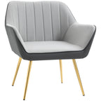 HOMCOM Velvet Armchair, Upholstered Accent Chair with Golden Steel Legs, Modern Vanity Chair for Living Room and Bedroom, Light Grey