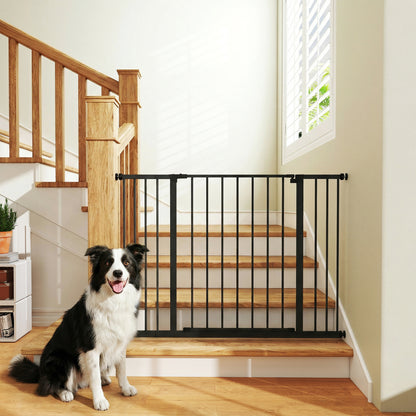 PawHut Dog Gate Pet Safety Gate Stair Barrier Pressure Mount Adjustable 76-82/86-97/101-107 cm, Black