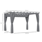 Outsunny 3.6 x 3(m) Outdoor Pergola Gazebo with Retractable Canopy and Curtains Garden Sun Shade, Dark Grey