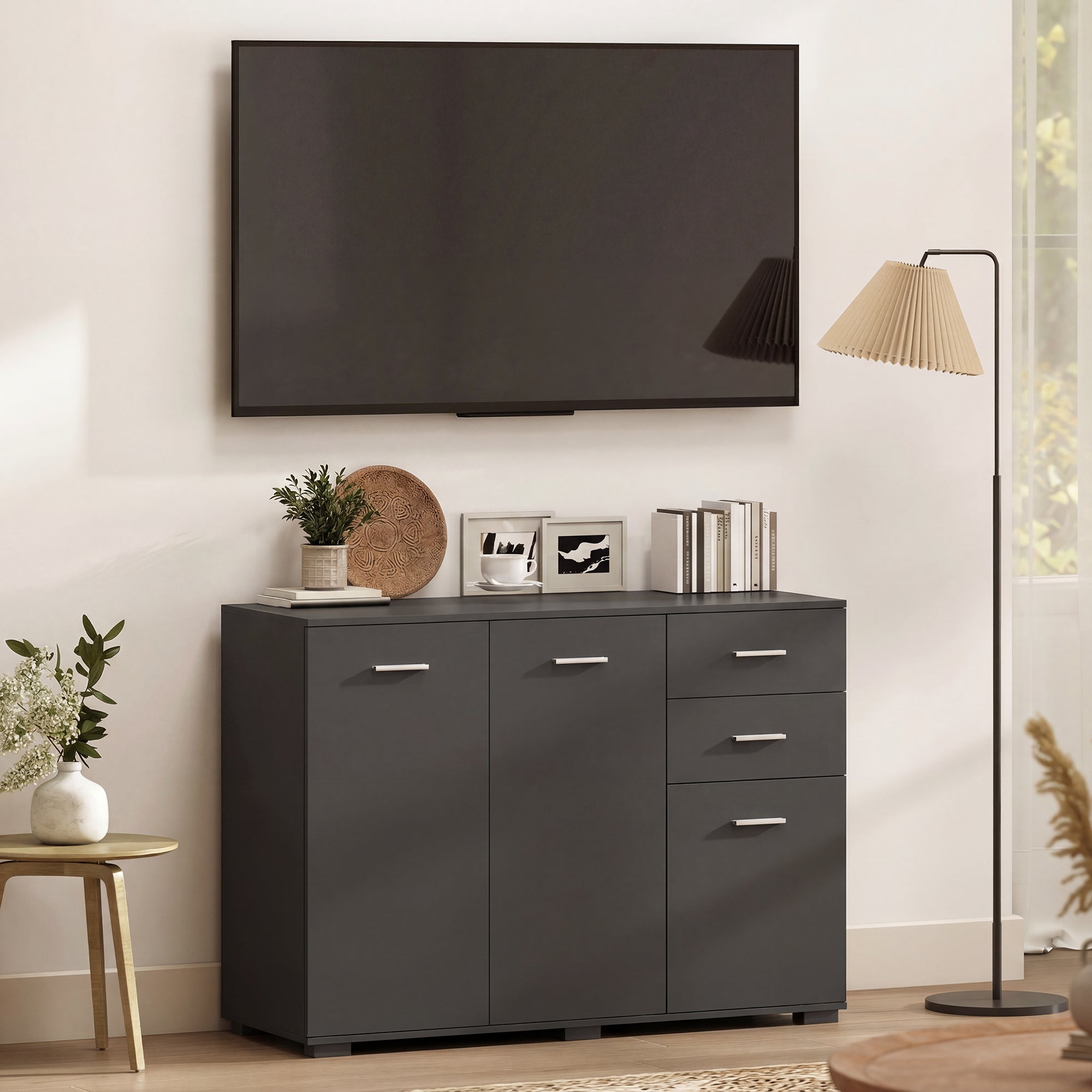 HOMCOM Sideboard, Modern Storage Cabinet with 2 Drawers, 3 Doors and Adjustable Shelves, Black