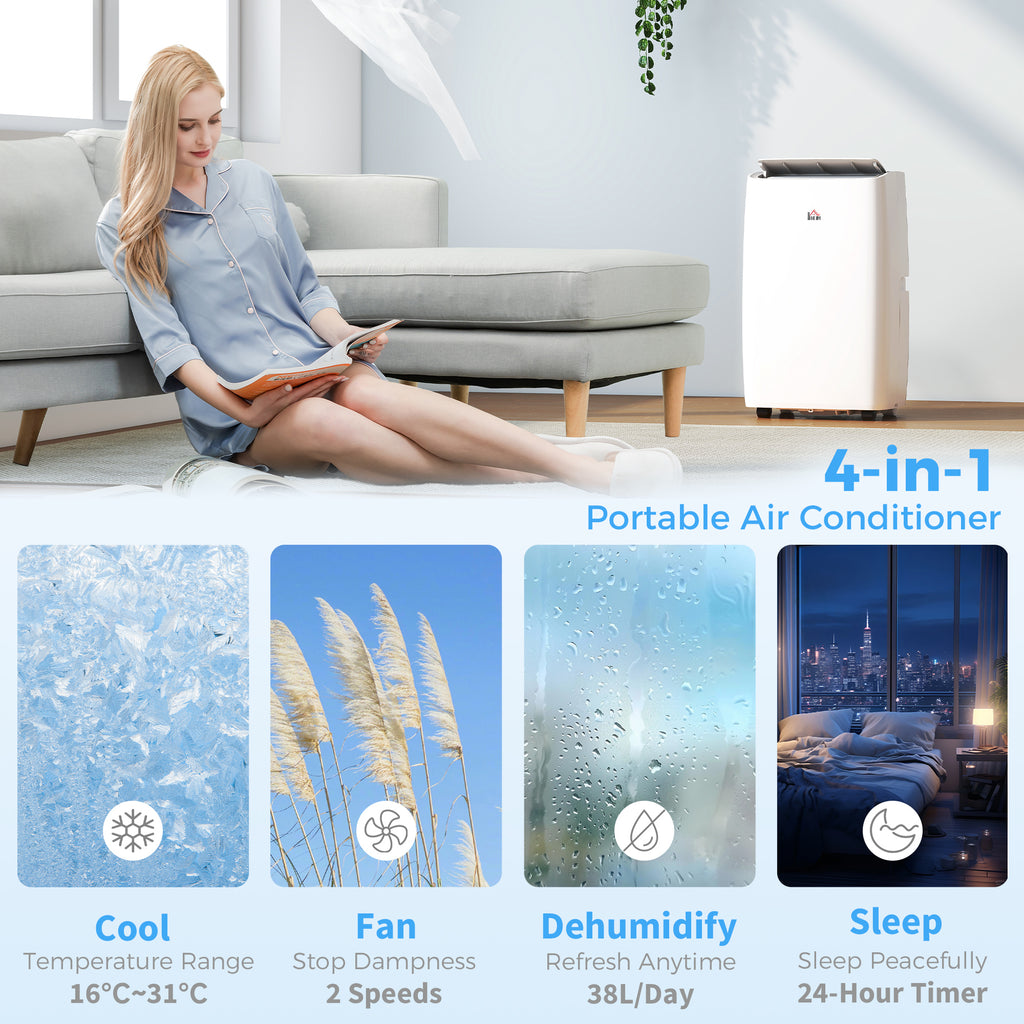 Portable Air Conditioner 12000 BTU BTU, 4-in-1 Air Conditioning Unit, Dehumidifier, Cooling, Fan, Child Lock, 35 m²