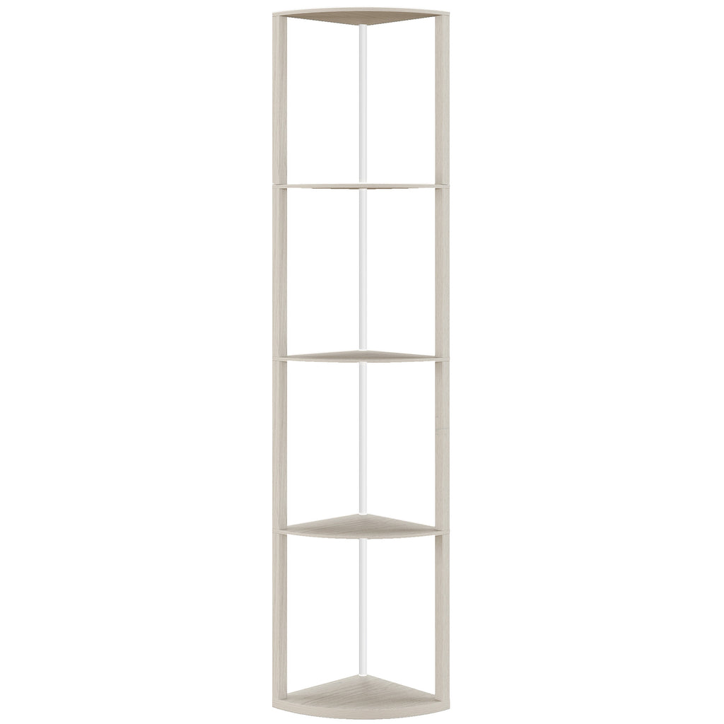 RGB LED Floor Lamp with Shelves, 4-Tier Dimmable Standing Lamp with Remote Control, Oak
