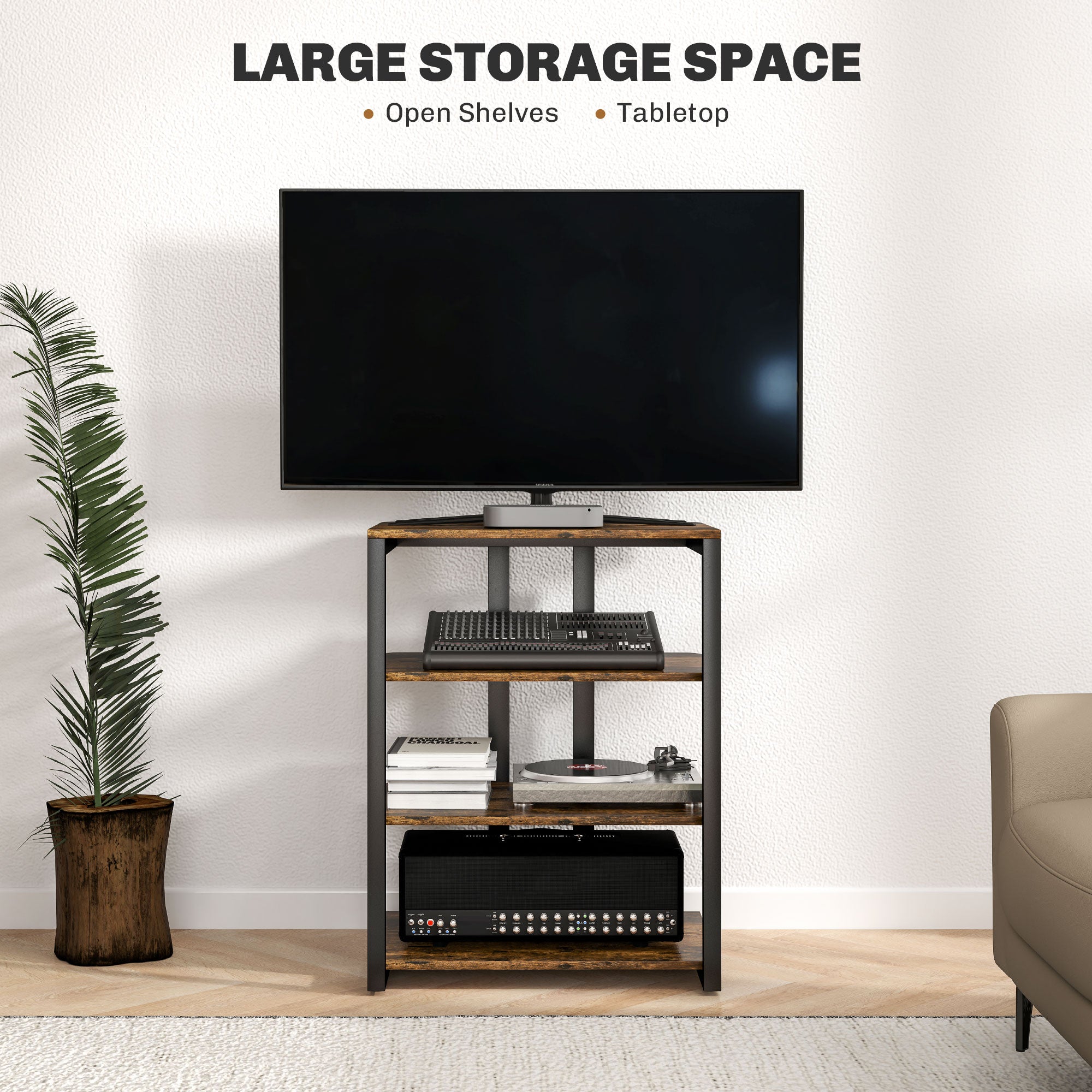 HiFi Stand, with Four Storage Shelves - Rustic Brown
