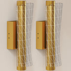 Led Wall Lamp 2 Pack, 9W Modern Indoor Geometric Mesh Wall Light, Colour Temperature Adjustable 3000K/4000K/6500K for Bedroom, Living Room, Hallway, Stairs, Gold Tone
