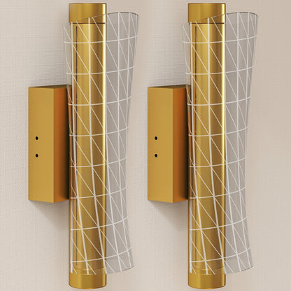 Led Wall Lamp 2 Pack, 9W Modern Indoor Geometric Mesh Wall Light, Colour Temperature Adjustable 3000K/4000K/6500K for Bedroom, Living Room, Hallway, Stairs, Gold Tone