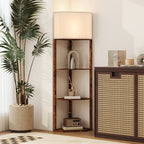Corner Floor Lamp with Shelves, Tall Standing Lamps for Living Room, with Pull Chain Switch Bulb not Included, Rustic Brown