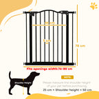 PawHut Metal 74-80cm Adjustable Pet Gate Safety Barrier w/ Auto-Close Door Black