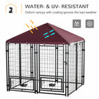 PawHut Outdoor Dog Kennel with Rotating Bowl Holders, Water and UV-Resistant Cover, for Medium, Small Dogs, Red
