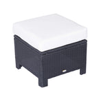 Outsunny Rattan Footstool Wicker Ottoman with Padded Seat Cushion Outdoor Patio Furniture for Garden Poolside Living Room, 50 x 50 x 35 cm, Black