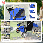 PawHut Dog Pram, Pet Stroller with Reflective Strips, Foldable Cat Stroller with 360° Swivel Wheels, Blue