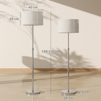 Floor Lamp with Remote, Height Adjustable Standing Lamp with Linen Shade, Dimmable with 3000K-6000K Adjustable Colour Temperatures, Foot Switch for Living Room Bedroom Office, Silver Tone