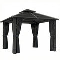 Outsunny 2.5 x 2.5 m Hardtop Gazebo Canopy with 7mm PC Roof, Garden Gazebo Permanent Pavilion with Netting, Curtains, Dark Grey