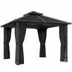 Outsunny 2.5 x 2.5 m Hardtop Gazebo Canopy with 7mm PC Roof, Garden Gazebo Permanent Pavilion with Netting, Curtains, Dark Grey