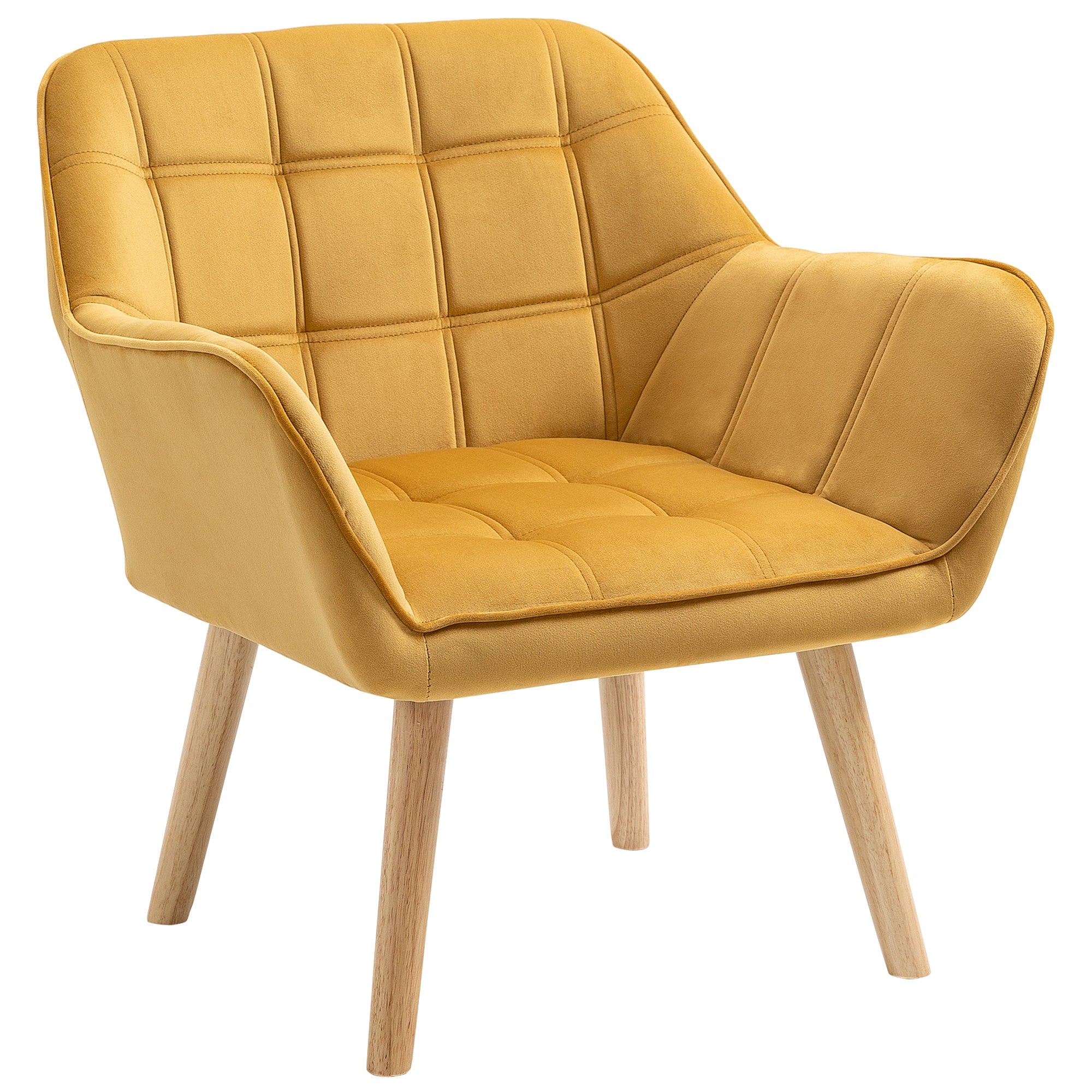 HOMCOM Accent Chair, Velvet Upholstered Vanity Tub Chair with Flared Armrests, Slanted Back, Solid Wood Legs, Comfy Padding Armchair, Home Bedroom Furniture Seating, Yellow