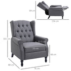 HOMCOM Recliner Armchair, Vintage Reclining Chair with Nail Head Trim, Wingback Chair with Button Tufted Back and Footrest, for Living Room, Grey