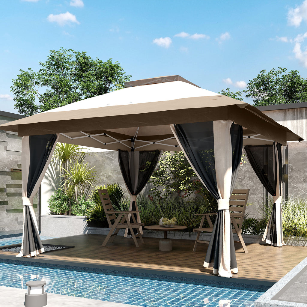 Outsunny 3.6 x 3.6m Pop-Up Gazebo, with Accessories - Beige