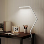 LED Desk Lamp, Dimmable Desk Light with Swing Arm and Clamp, Adjustable Eye-Caring Table Lamp with 2 Colour Modes & 5 Brightness Levels for Study, Drawing, Office, Architect, Task, White