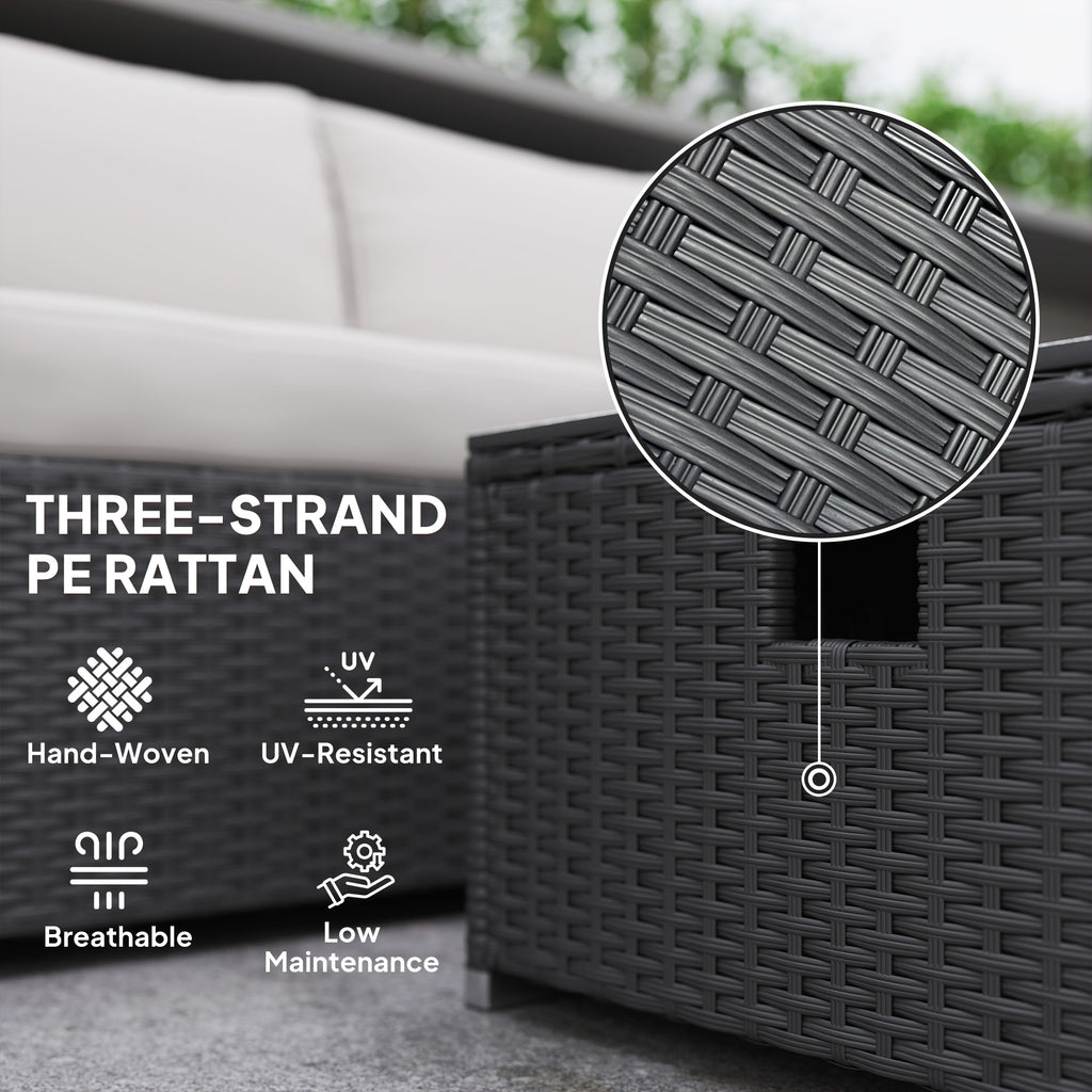 Outsunny Five Piece Rattan Garden Furniture Set with Gas Fire Pit Table and Footstool - Black and Cream White
