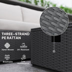 Outsunny Five Piece Rattan Garden Furniture Set with Gas Fire Pit Table and Footstool - Black and Cream White