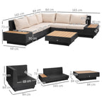 Outsunny 5-Seater Rattan Garden Furniture Outdoor Sectional Corner Sofa with Armrest and Cushions, Black