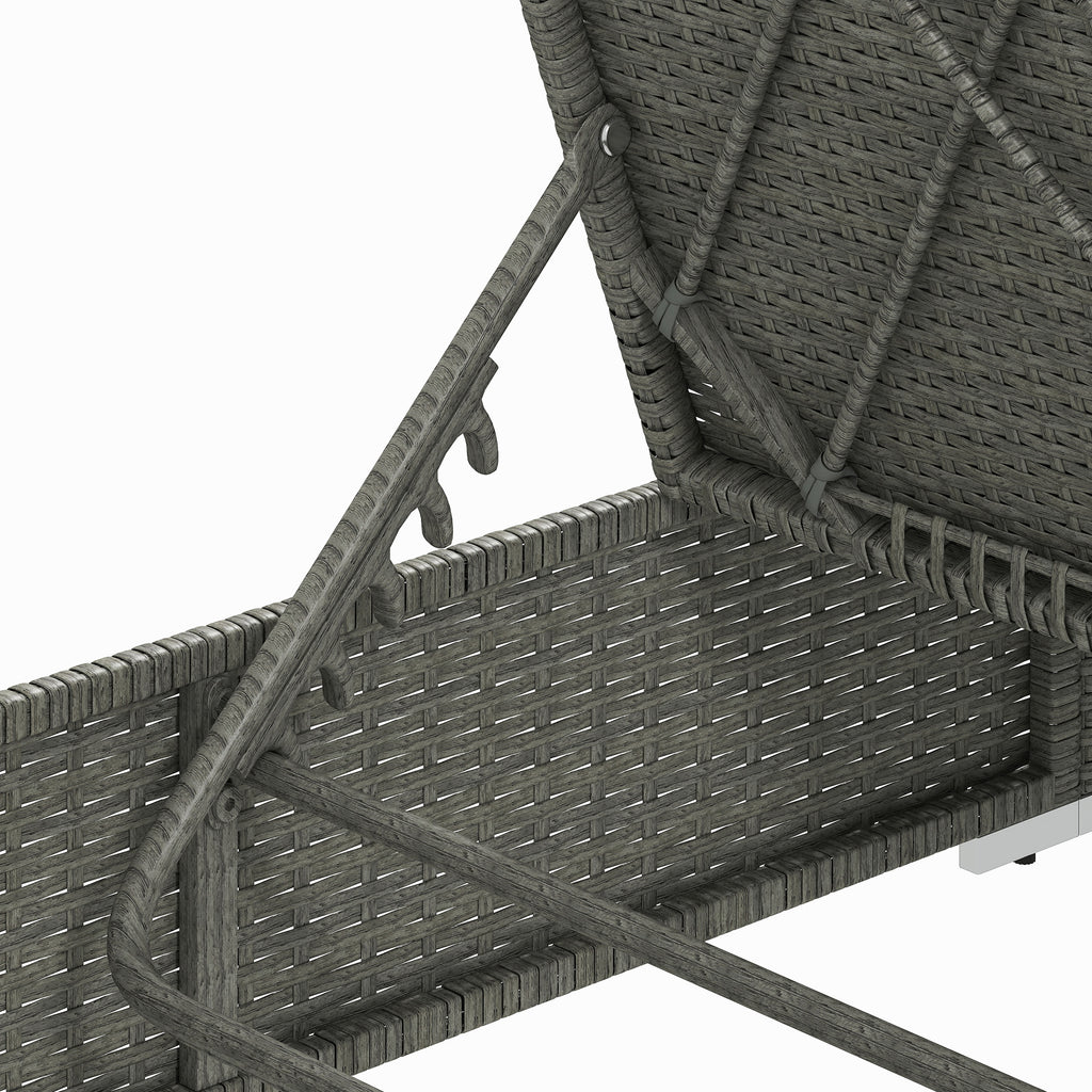Outsunny Rattan Sun Lounger, Five-Position Reclining Garden Lounger Bed with Cushion, Light Grey
