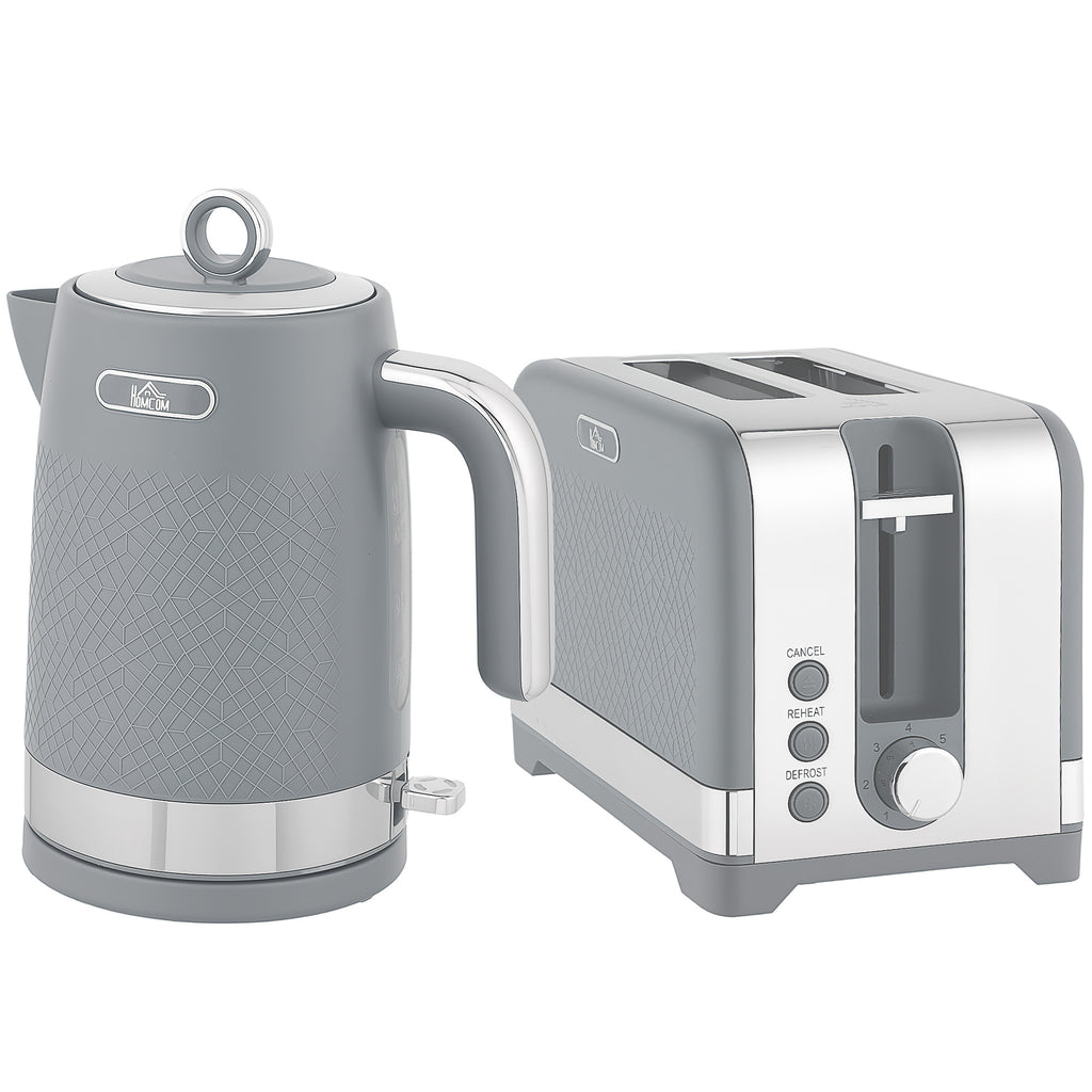 Sleek Textured Kettle and Toaster Set - Grey