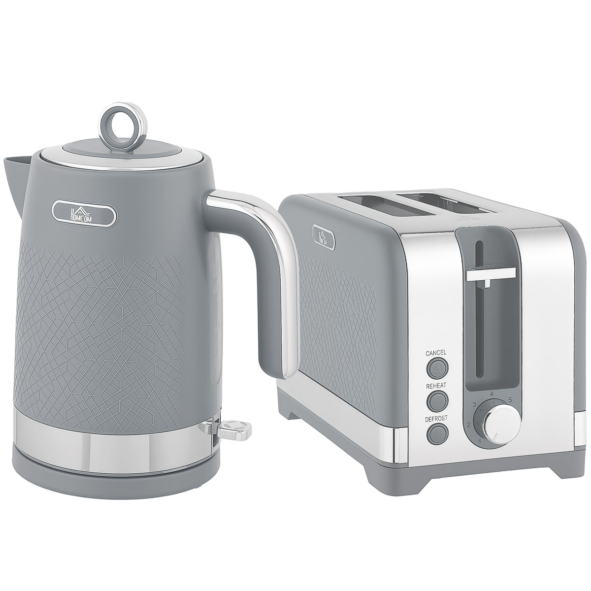 Sleek Textured Kettle and Toaster Set - Grey