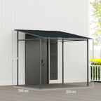 Outsunny 2.4 x 2.4 m Wall Mounted Pergola Gazebo with PA Coating Fabric and Metal Frame, UPF30+, Lean to Garden Gazebo, Wind Resistant Outdoor Sun Shade Shelter for Garden, Deck, Dark Grey
