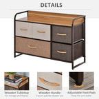 HOMCOM 5-Drawer Dresser, Linen Fabric Chest of Drawers, Dresser Tower Unit for Bedroom Hallway Entryway, Storage Organizer with Steel Frame Wooden Top